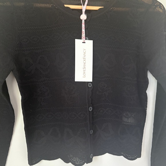 NWT Loveshackfancy Gretta Pointelle Knit Bow Cardigan Black | S - Picture 9 of 14